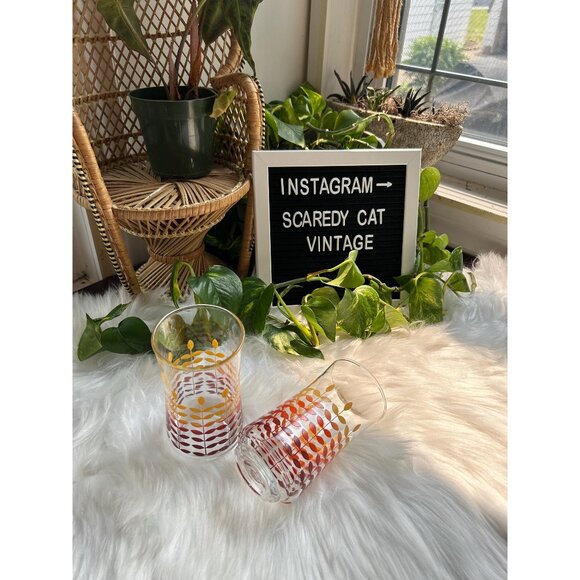 vintage 70s funky orange red tall drinking glasses - set of 2 - Picture 1 of 5